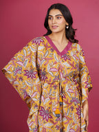 Yellow Bagru Hand Block Printed Cotton Kaftan