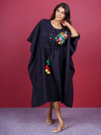 Black Embroidered Cotton Kaftan