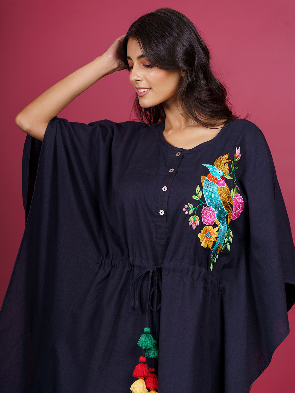 Black Embroidered Cotton Kaftan