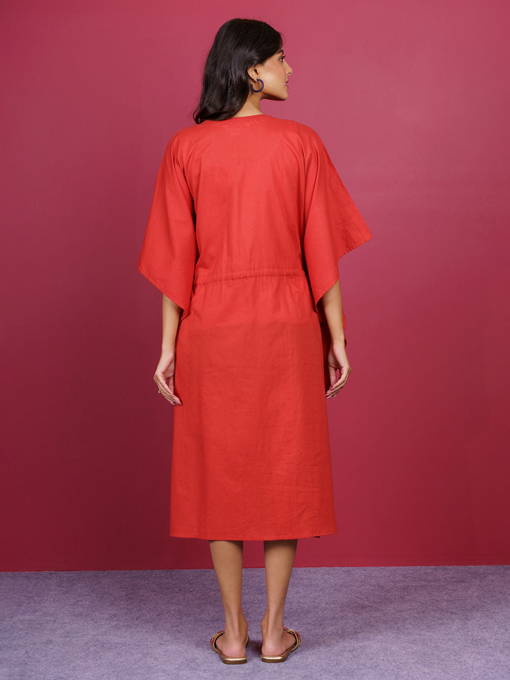 Red Embroidered Cotton Kaftan