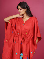 Red Embroidered Cotton Kaftan