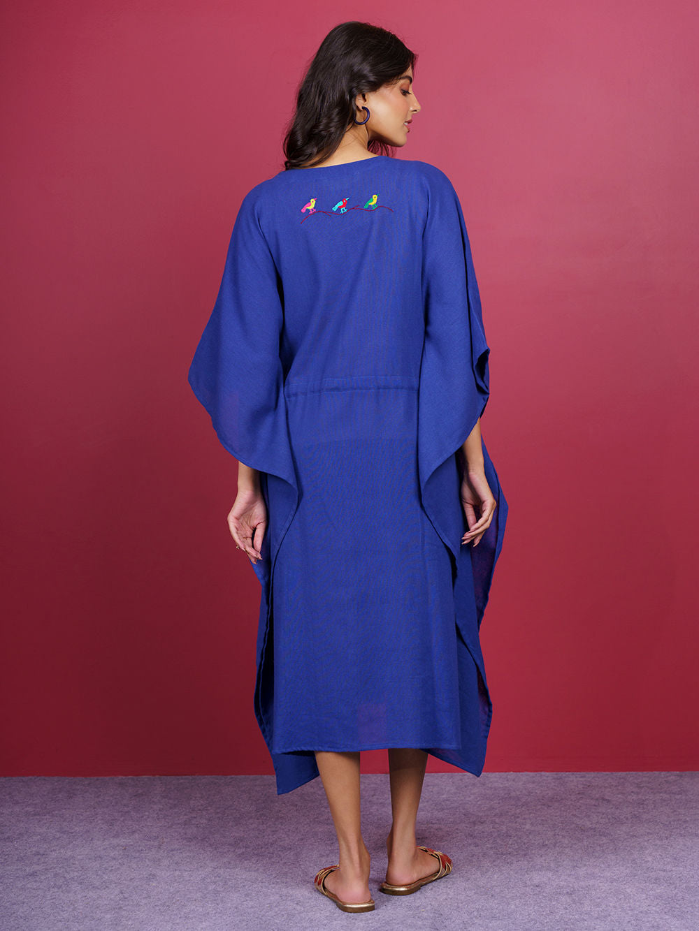 Blue Embroidered Cotton Kaftan