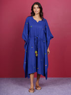 Blue Embroidered Cotton Kaftan