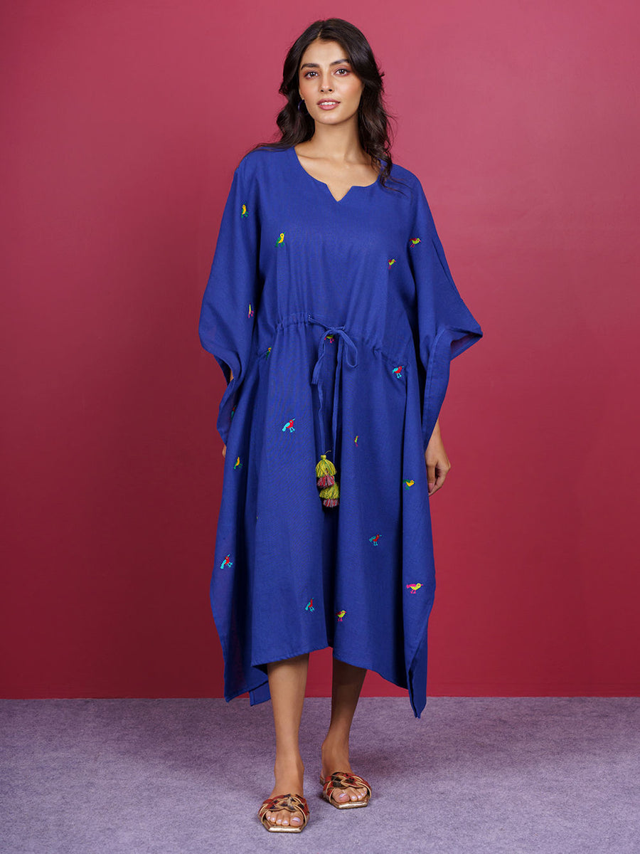 Blue Embroidered Cotton Kaftan
