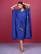 Blue Embroidered Cotton Kaftan