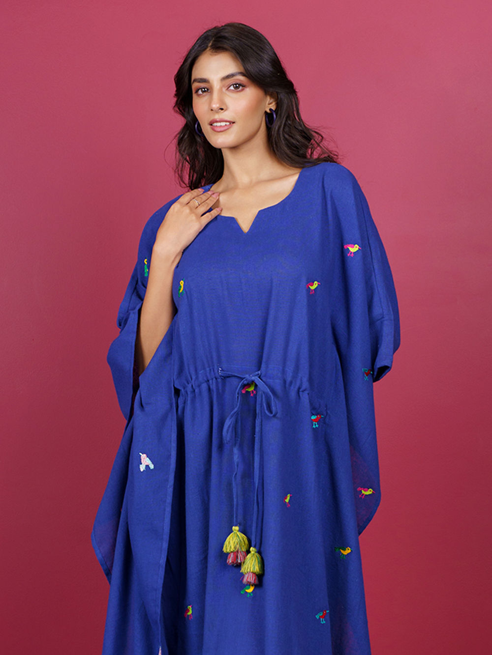 Blue Embroidered Cotton Kaftan