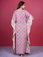 Grey Pink Bagru Hand Block Printed Cotton Kaftan
