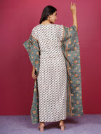 Beige Hand Block Printed Cotton Kaftan