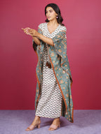 Beige Hand Block Printed Cotton Kaftan
