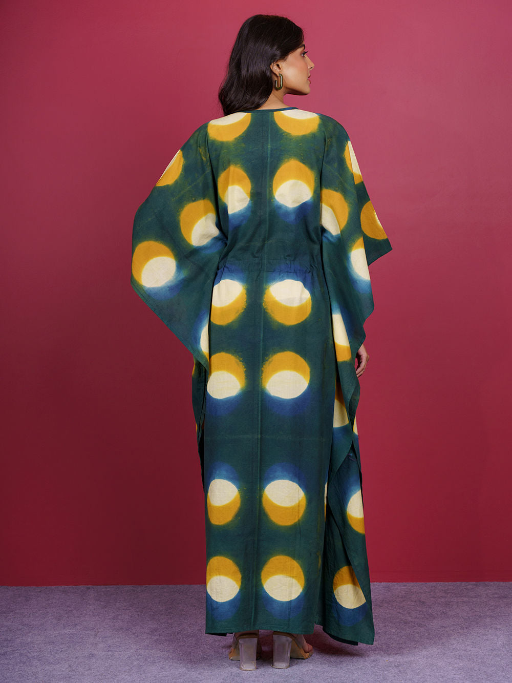 Green Bagru Hand Block Printed Cotton Kaftan