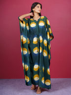 Green Bagru Hand Block Printed Cotton Kaftan
