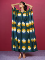 Green Bagru Hand Block Printed Cotton Kaftan