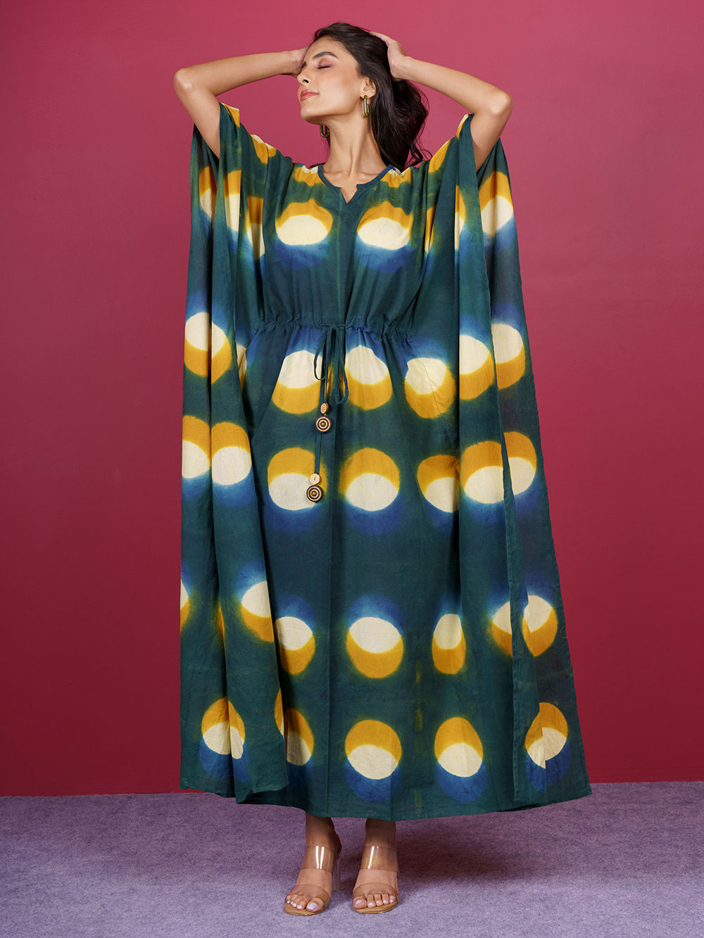 Green Bagru Hand Block Printed Cotton Kaftan