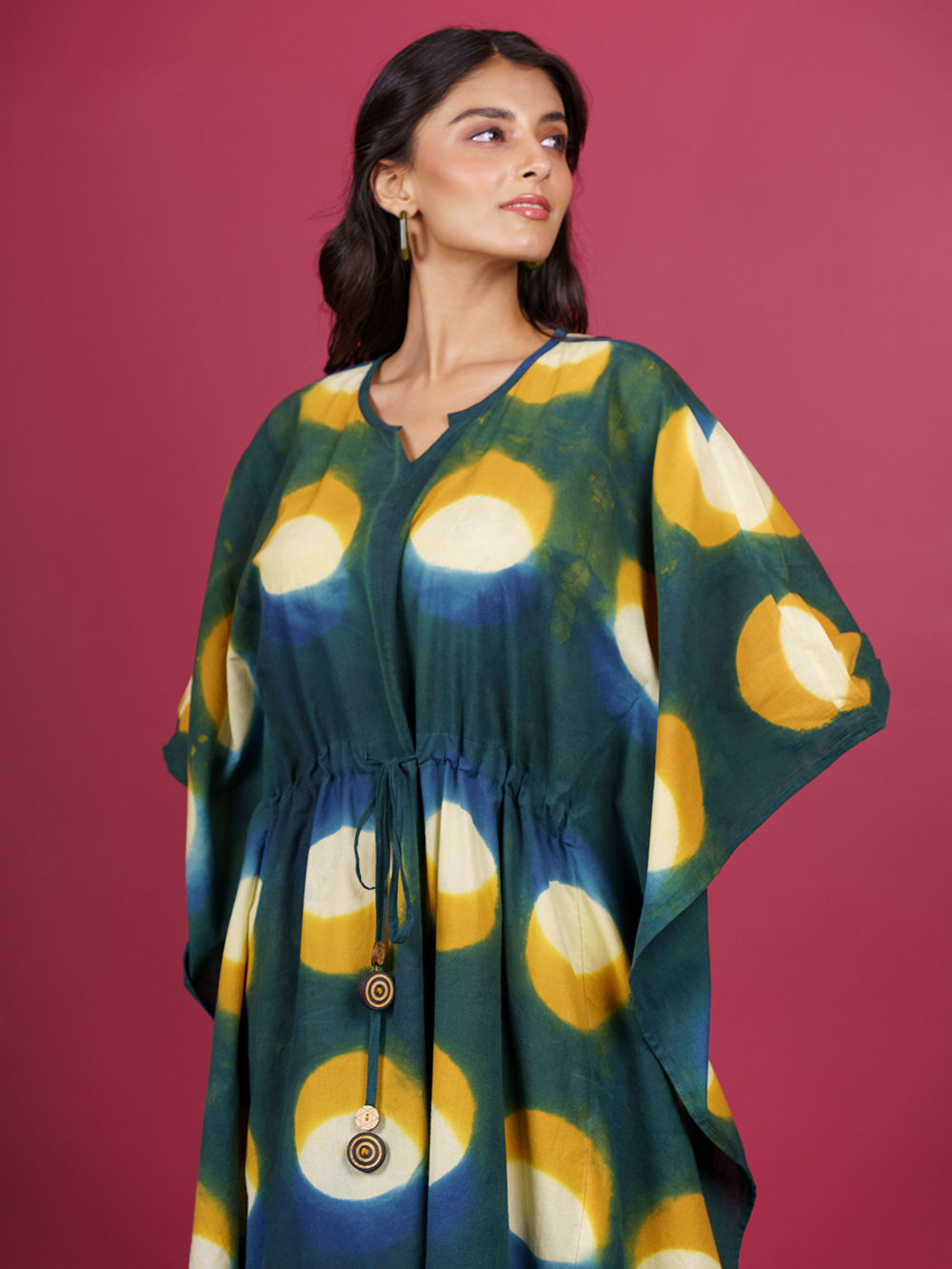 Green Bagru Hand Block Printed Cotton Kaftan