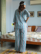 Blue Hand Block Printed Cotton Nightwear - Set of 2