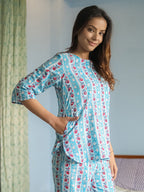 Blue Hand Block Printed Cotton Nightwear - Set of 2