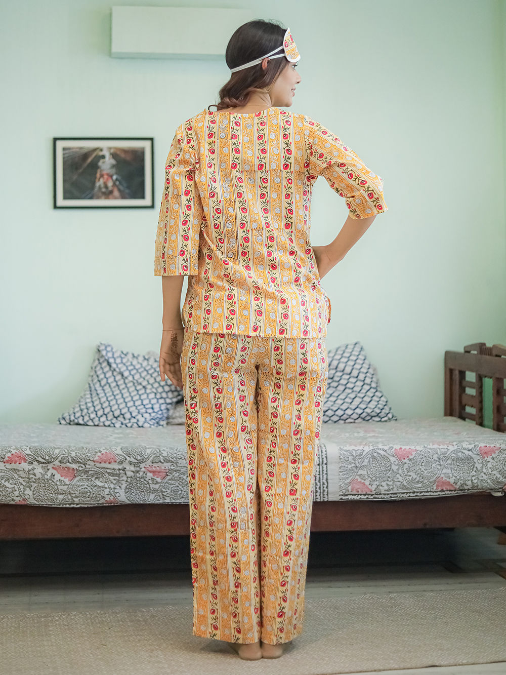 Yellow Hand Block Printed Cotton Nightwear - Set of 2