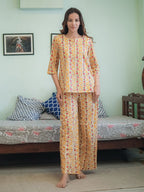 Yellow Hand Block Printed Cotton Nightwear - Set of 2