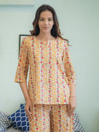 Yellow Hand Block Printed Cotton Nightwear - Set of 2