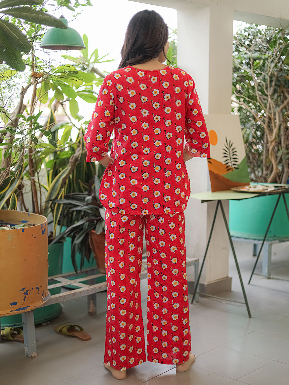 Red Hand Block Printed Cotton Nightwear - Set of 2