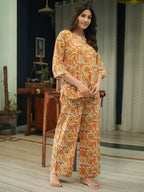 Orange Hand Block Printed Cotton Nightwear - Set of 2