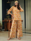 Orange Hand Block Printed Cotton Nightwear - Set of 2