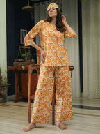 Orange Hand Block Printed Cotton Nightwear - Set of 2