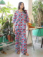 Blue Hand Block Printed Cotton Nightwear - Set of 2
