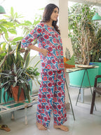 Blue Hand Block Printed Cotton Nightwear - Set of 2