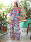 Blue Hand Block Printed Cotton Nightwear - Set of 2