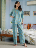Blue Hand Block Printed Cotton Nightwear - Set of 2