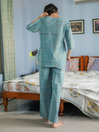 Blue Hand Block Printed Cotton Nightwear - Set of 2