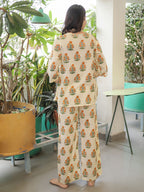 Orange Green Hand Block Printed Cotton Nightwear - Set of 2
