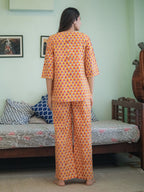 Orange Hand Block Printed Cotton Nightwear - Set of 2