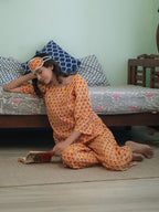 Orange Hand Block Printed Cotton Nightwear - Set of 2