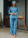 Blue Hand Block Printed Cotton Nightwear - Set of 2