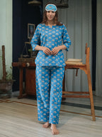 Blue Hand Block Printed Cotton Nightwear - Set of 2