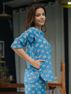 Blue Hand Block Printed Cotton Nightwear - Set of 2