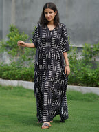 Black Hand Block Printed Cotton Kaftan