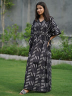 Black Hand Block Printed Cotton Kaftan