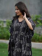 Black Hand Block Printed Cotton Kaftan